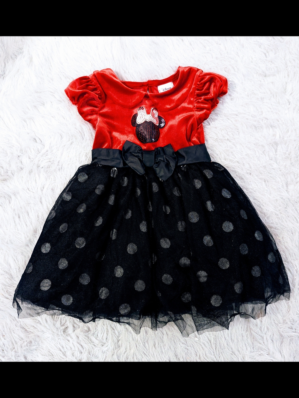 Disney Red Velvet Minnie Sequin Appliqué Dress 2t